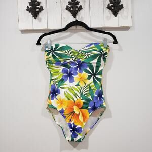 Tommy Bahama Island Cays Blooms Bandeau One Piece Swimsuit Floral Womens 4